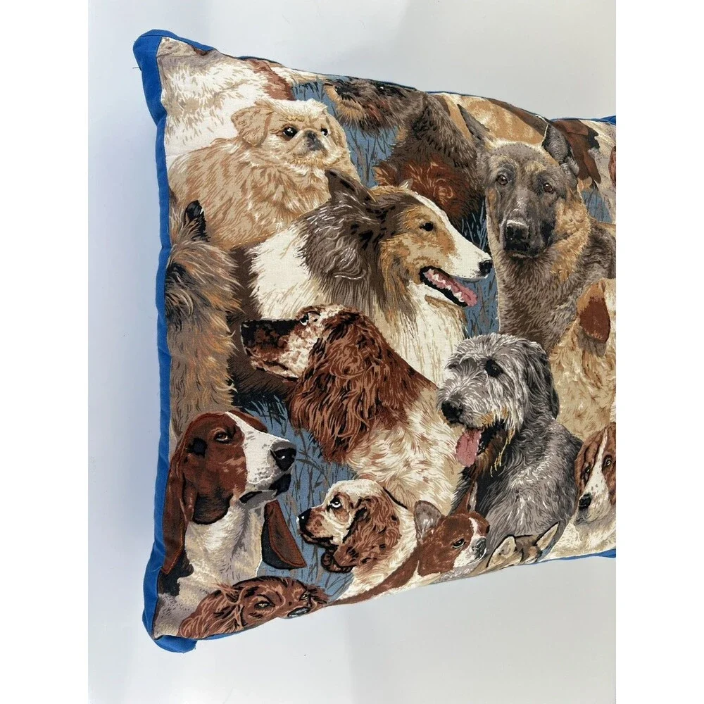 Vintage Fabric Dog All Over Print Decorative Throw Pillow Hand Stitch Detailing